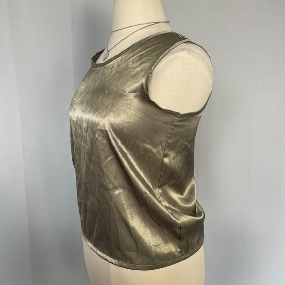 Vintage Tank Top Size Large Gold Brown Slinky Satin Minimal Basic Sleeveless 90s - Picture 5 of 10